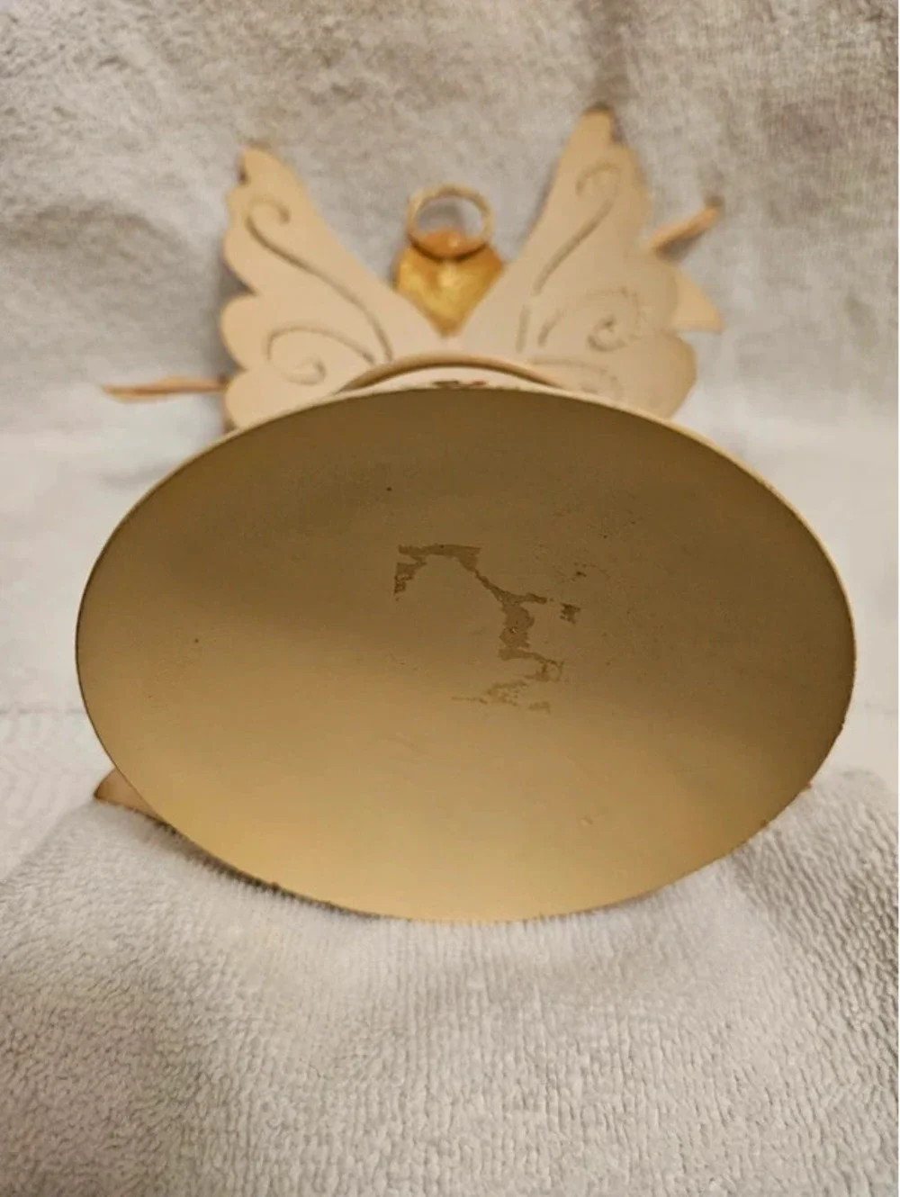 Vintage Metal Angel Tealight Candle Holder Christmas Decor Gold Cream 9x6